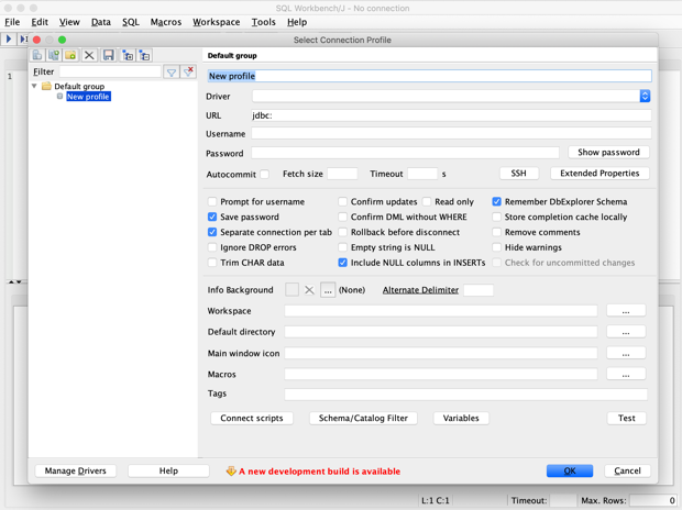 Select connection profile Select connection profile