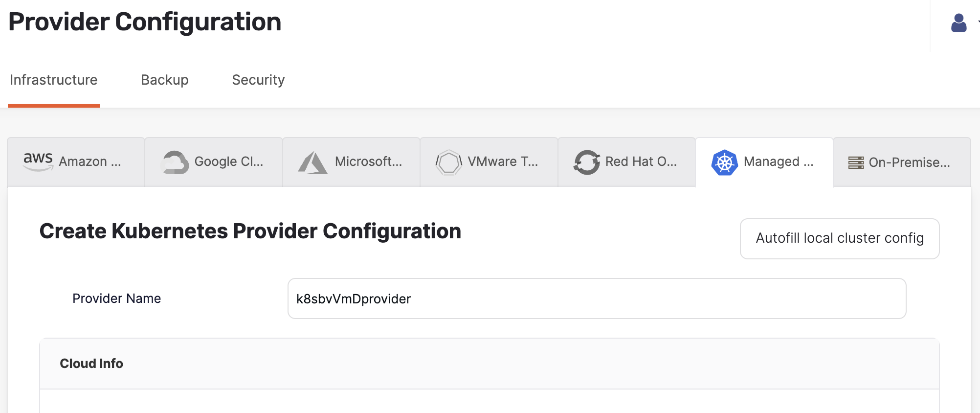Auto-fill Kubernetes provider Auto-fill Kubernetes provider
